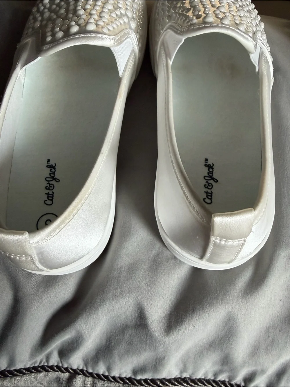 Cat & Jack White Slip-On Moccasins with Pearl-Like Studs